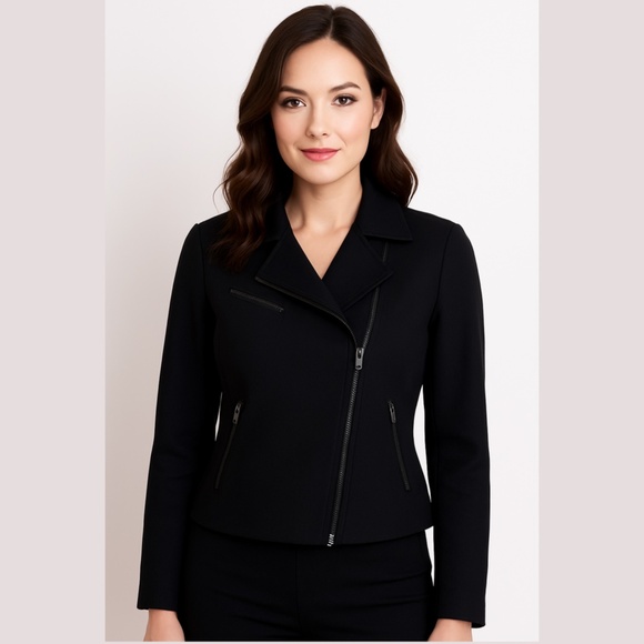 Eileen Fisher Black Asymmetrical Zip Jacket - Picture 1 of 10
